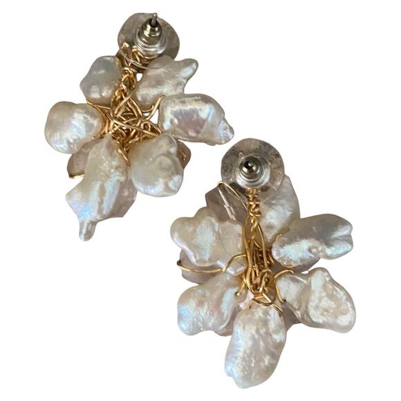 Vintage Rampaige Custom Made Seed Pearl and Pink Green Quartz Pierced Earrings - Picture 4 of 7